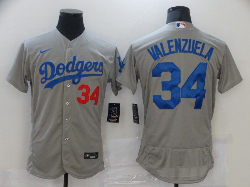 Men Los Angeles Dodgers #34 Valenzuela Grey Elite 2021 Nike MLB Jersey